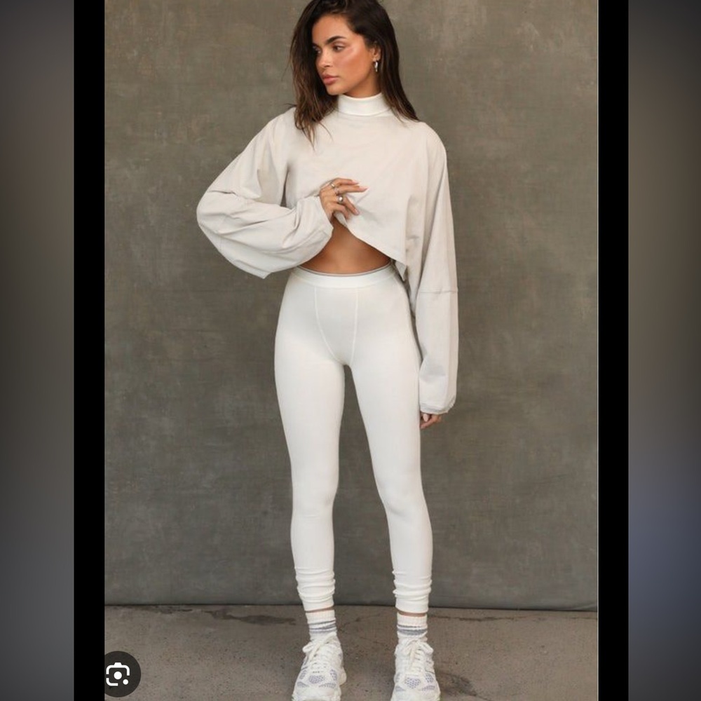 Vintage Joah Brown Cream Ribbed Leggings thermal - Picture 2 of 8